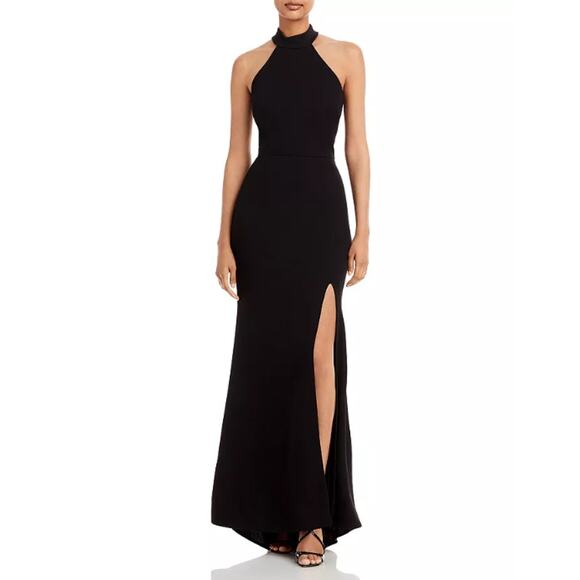 AQUA FORMAL Women's Halter Neck Slit Maxi Gown Size 4 Black Sleeveless NWT - Picture 1 of 13